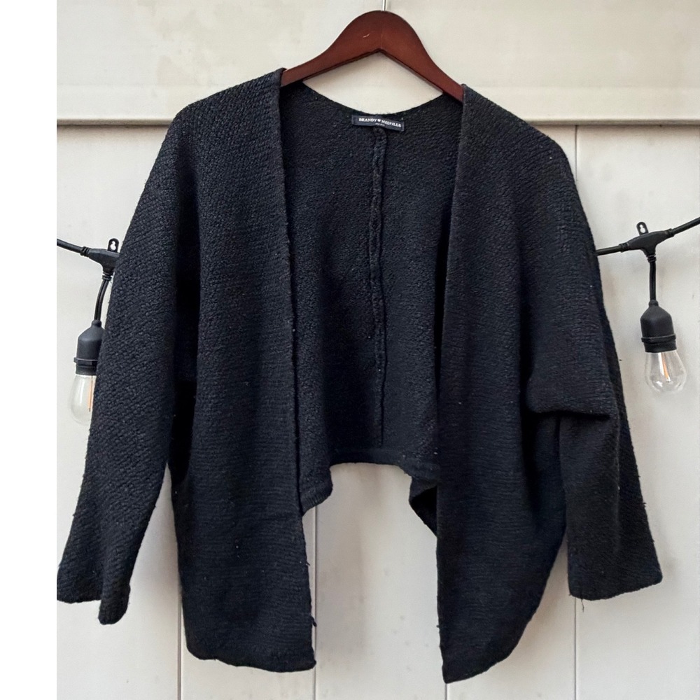 Brandy Melville Black Open Front Textured Knit Oversized Cardigan One Size